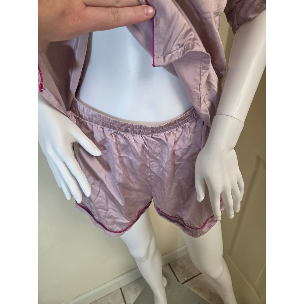 Silksilky 100% Silk Pajama Set Womens Medium Dusty Rose Pink Short Sleeve Shorts - Picture 5 of 12